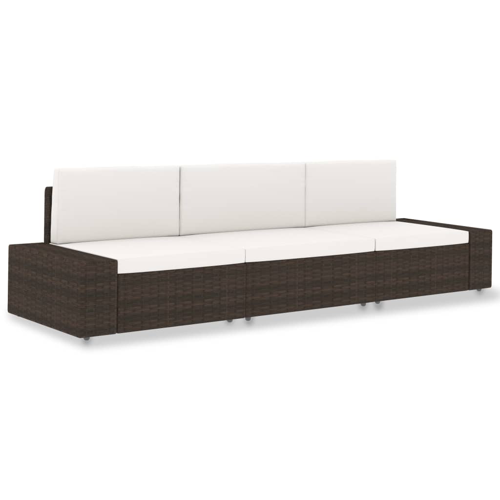 3-personers sofa modulr polyrattan brun