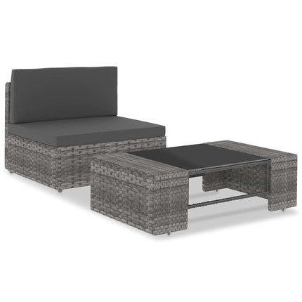 loungesæt til haven 2 dele polyrattan grå