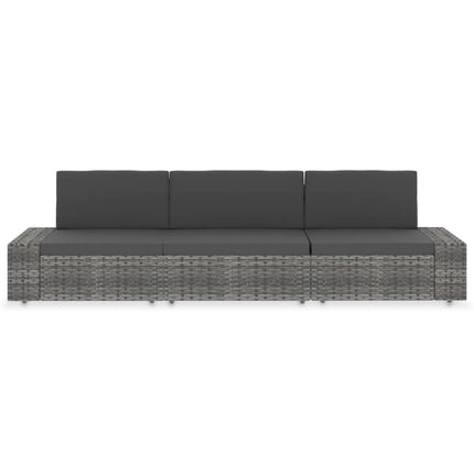 3-personers sofa modulær polyrattan grå