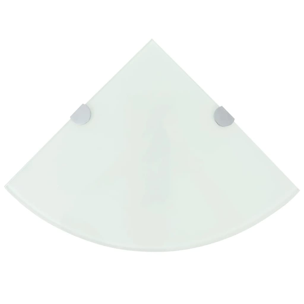 hjørnehylder m. krombeslag 2 stk. 25x25 cm hvidt glas