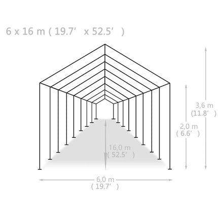 festtelt 6x16 m PE hvid