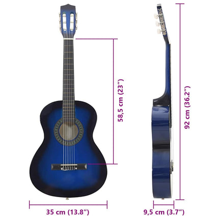 klassisk guitarsæt til begyndere 8 dele 3/4 36" blå