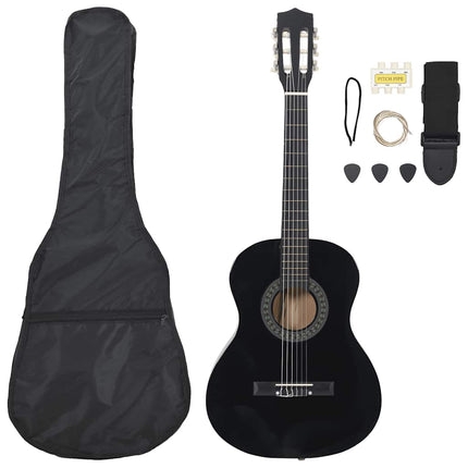 klassisk guitarsæt til begyndere 8 dele 3/4 36" sort