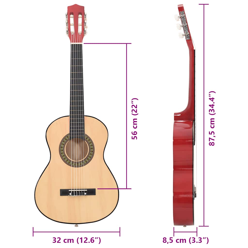 klassisk guitarsæt til børn og begyndere 8 dele 1/2 34"