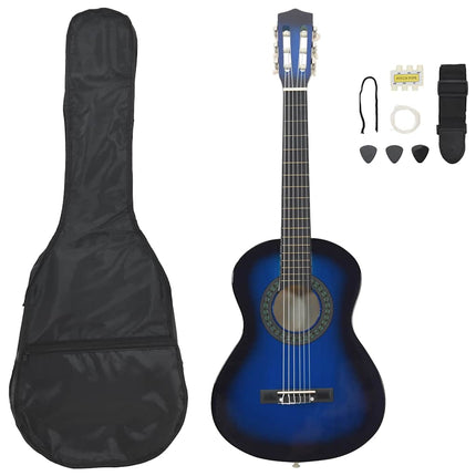 klassisk guitarsæt 8 dele for begyndere 1/2 34" blå