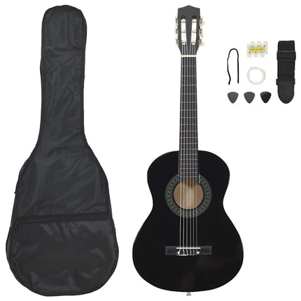 klassisk guitarsæt 8 dele for begyndere 1/2 34" sort