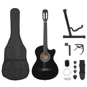 klassisk western guitarsæt 12 dele med 6 strenge 38" sort