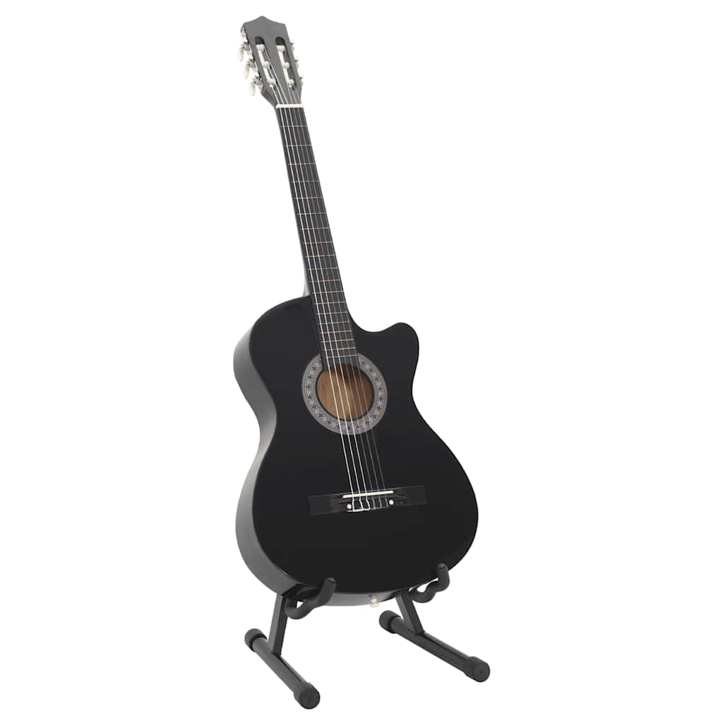klassisk western guitarsæt 12 dele med 6 strenge 38" sort