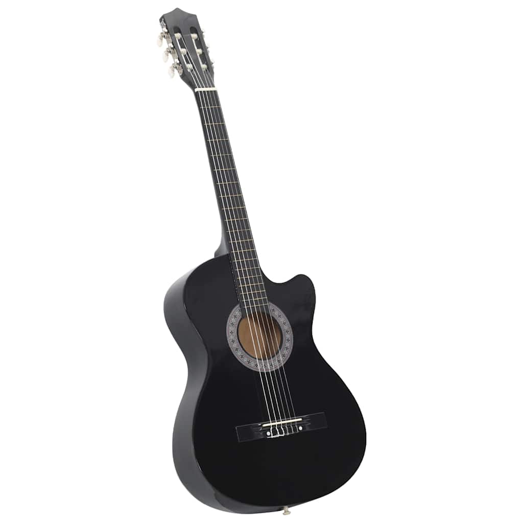 klassisk western guitarsæt 12 dele med 6 strenge 38" sort