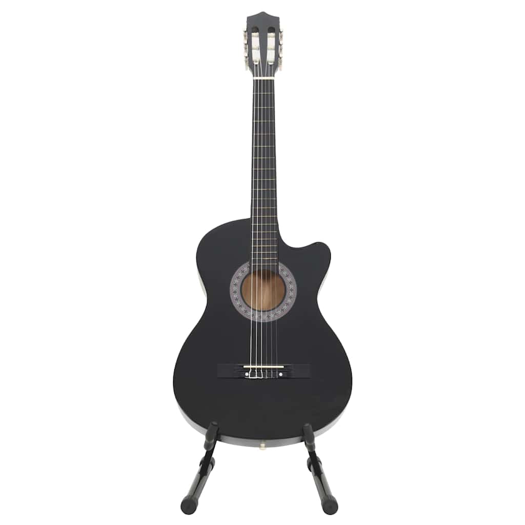 klassisk western guitarsæt 12 dele med 6 strenge 38" sort