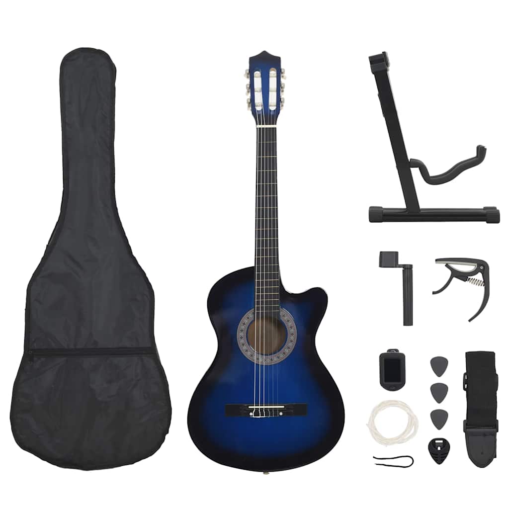 klassisk western guitarsæt 12 dele med 6 strenge 38" blå