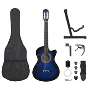 klassisk western guitarsæt 12 dele med 6 strenge 38" blå