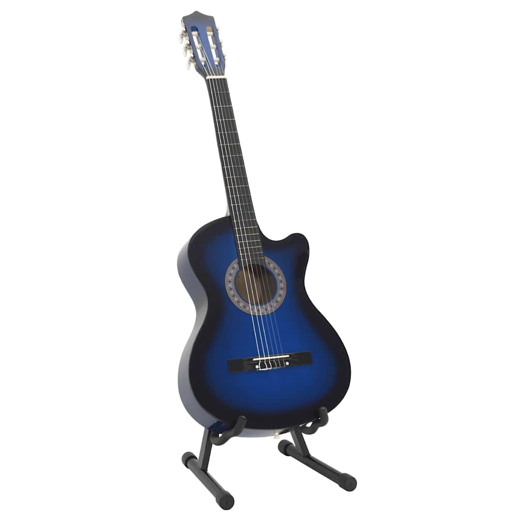 klassisk western guitarsæt 12 dele med 6 strenge 38" blå