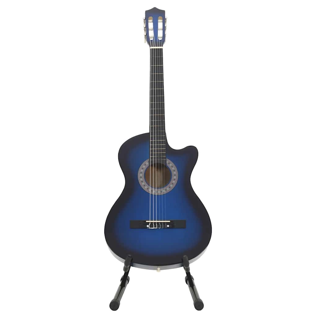 klassisk western guitarsæt 12 dele med 6 strenge 38" blå