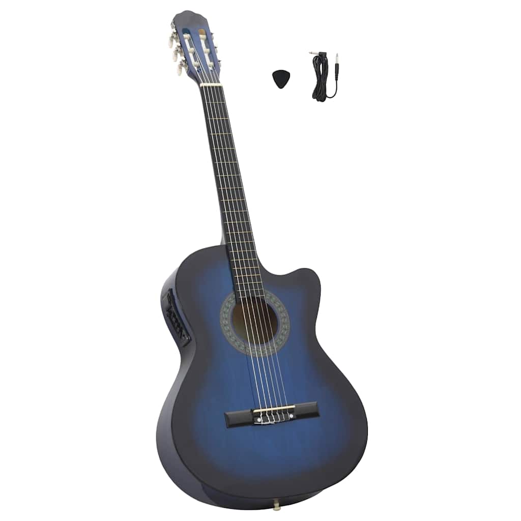 klassisk western cutaway guitar med equalizer og 6 strenge blå