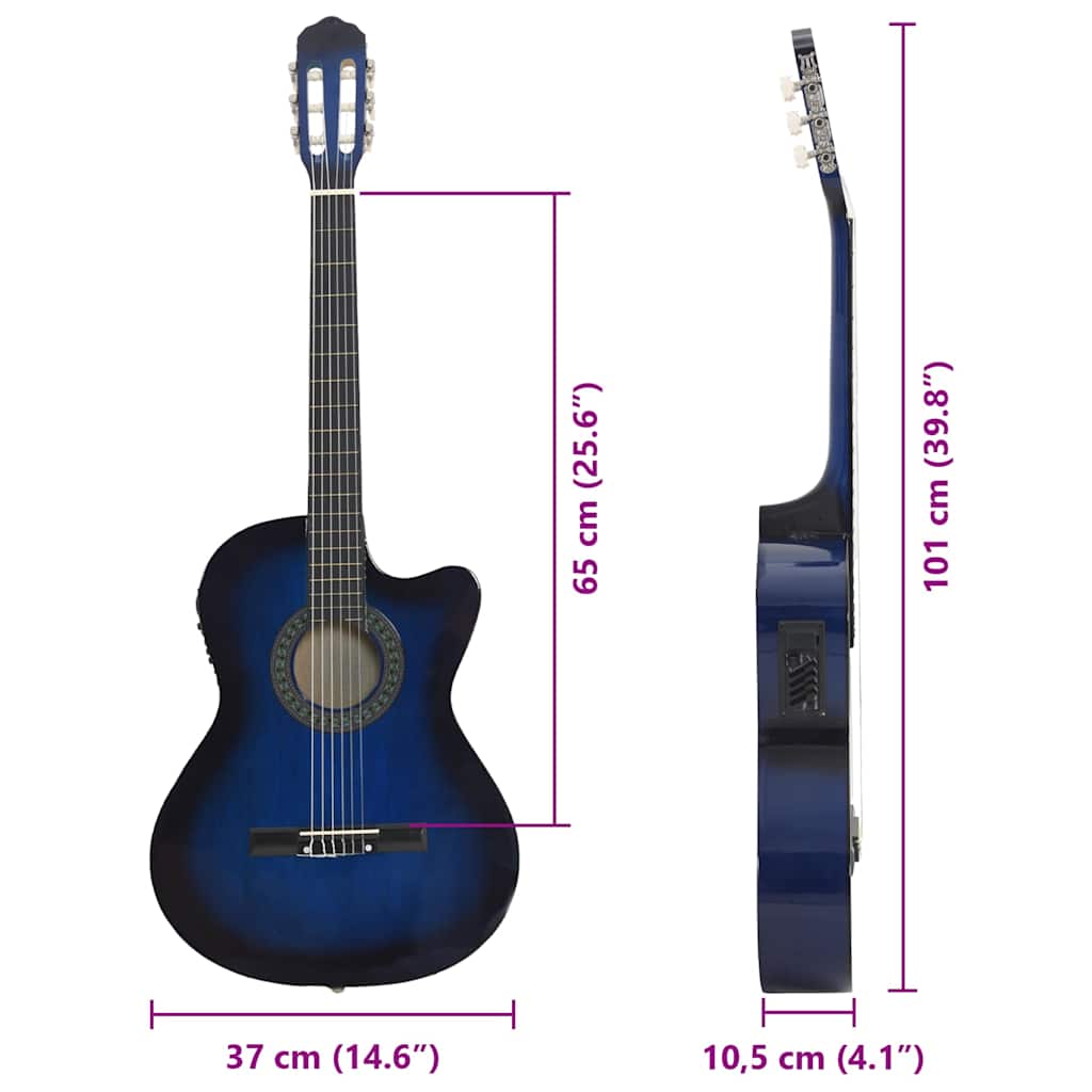 klassisk western cutaway guitar med equalizer og 6 strenge blå