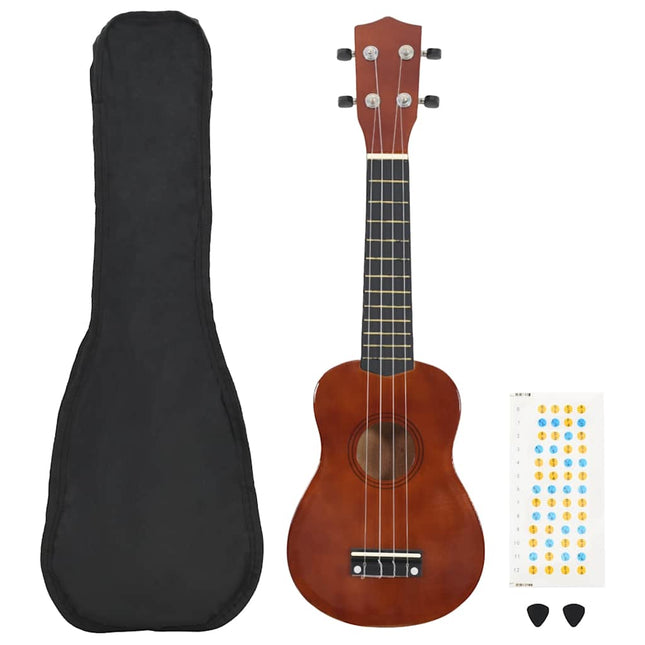 ukulelesæt sopran med taske til børn 21" mørkt træ