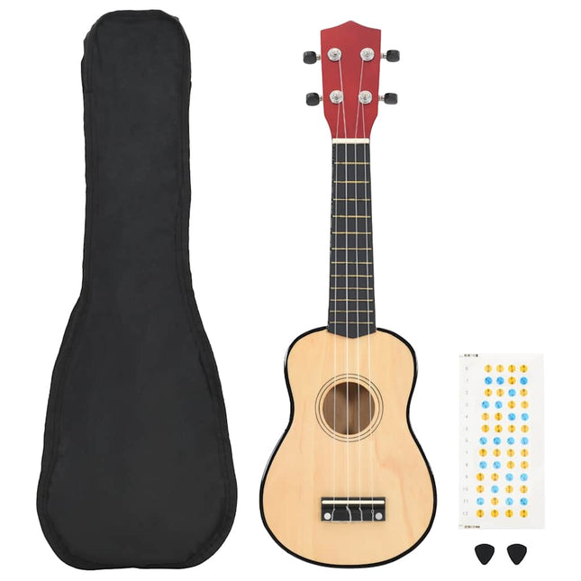 ukulelesæt sopran med taske til børn 21" lyst træ