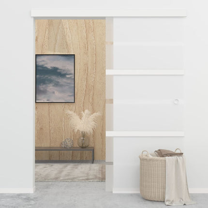 skydedør med bløde stop 90x205 cm hærdet glas og aluminium sølv
