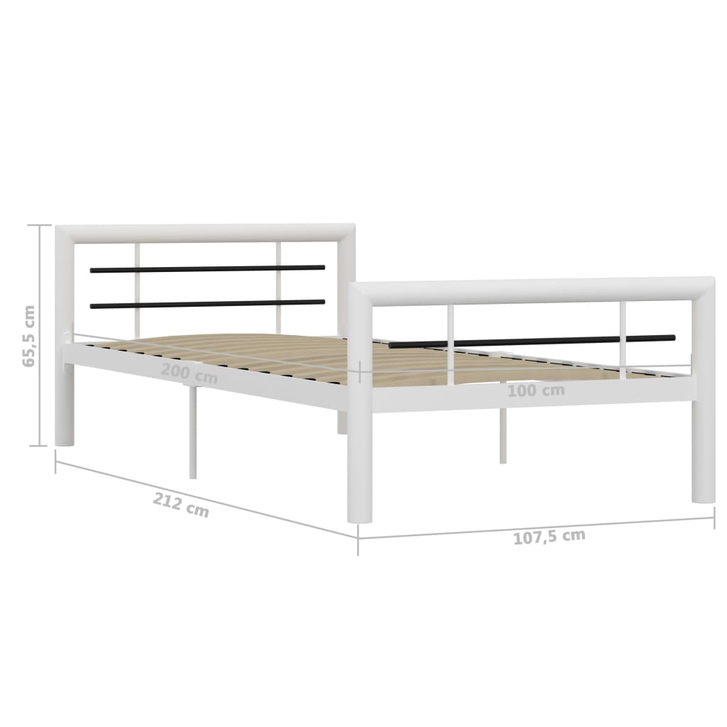 sengestel 90x200 cm metal hvid og sort