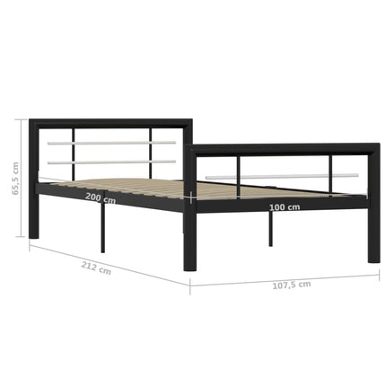 sengestel 90x200 cm metal sort og hvid