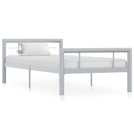 sengestel 90x200 cm metal grå og hvid