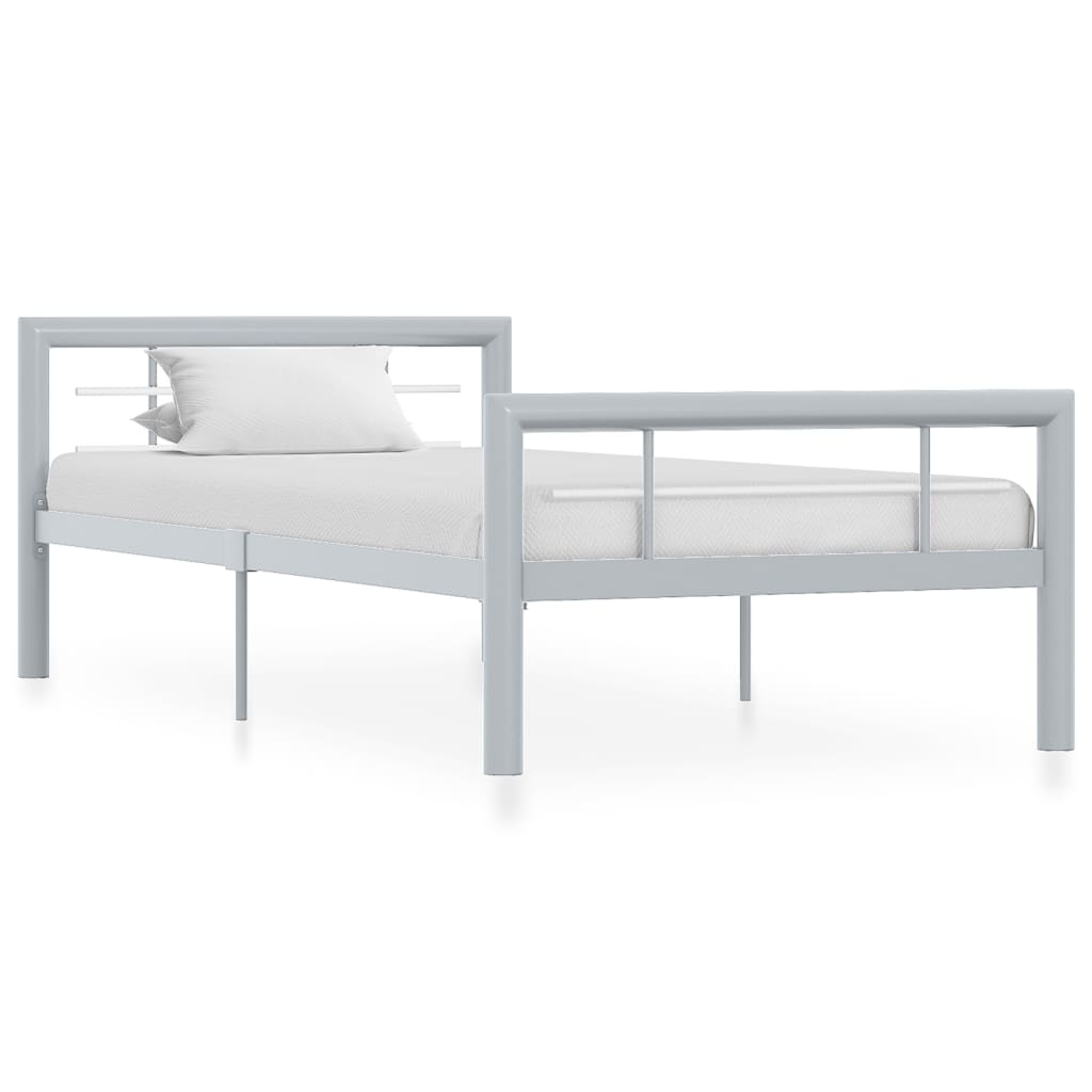 sengestel 90x200 cm metal grå og hvid