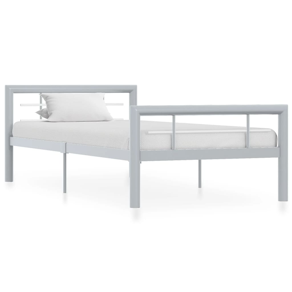 sengestel 100x200 cm metal grå og hvid
