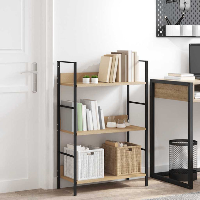 bogreol med 3 hylder 60x27,6x90,5 cm konstrueret træ egetræ