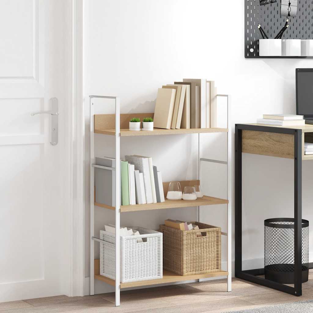 Bogreol 60 × 27,6 × 90,5 cm - 3 hylder i egetræsfarve med hvidt stålstel