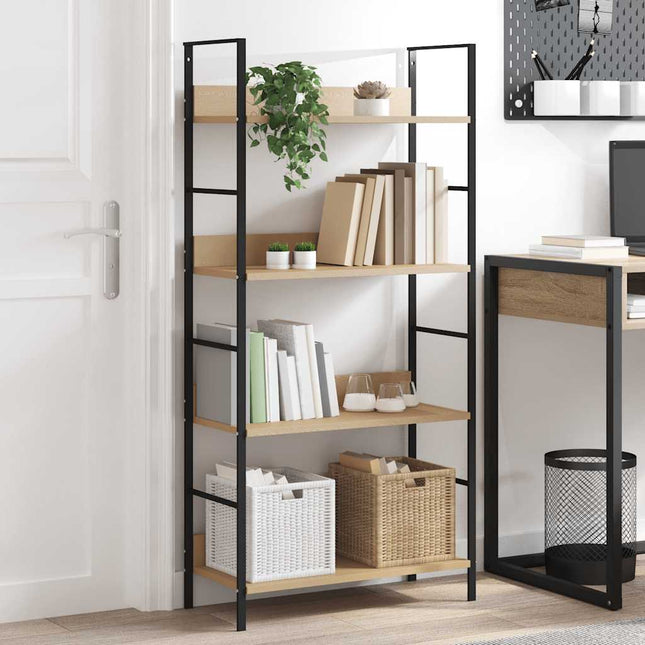 bogreol 60x27,6x124,5 cm 4 hylder konstrueret træ egetræsfarve