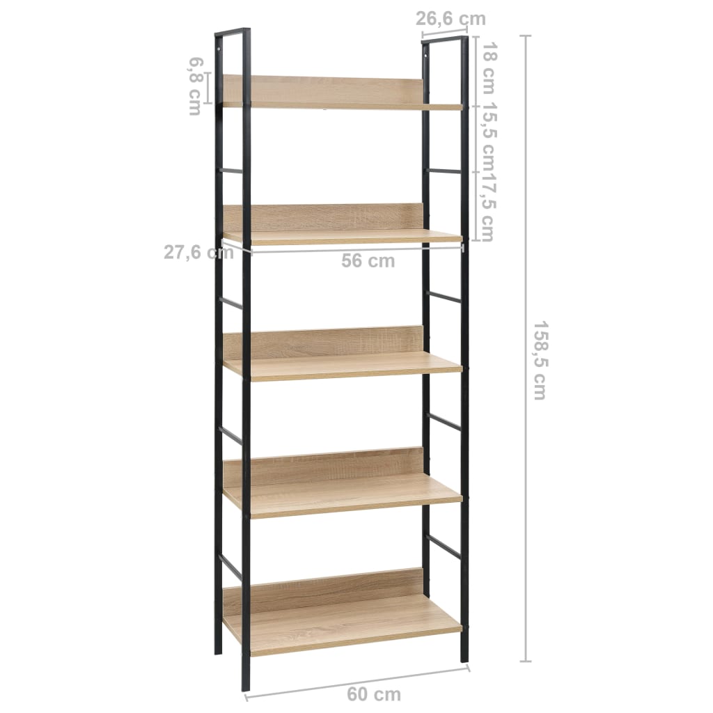 bogreol 60x27,6x158,5 cm 5 hylder konstrueret træ egetræsfarve