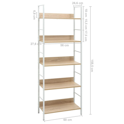 bogreol 60x27,6x158,5 cm 5 hylder konstrueret træ egetræsfarvet