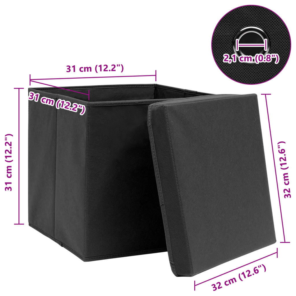 opbevaringskasser med låg 10 stk. 32x32x32 stof sort