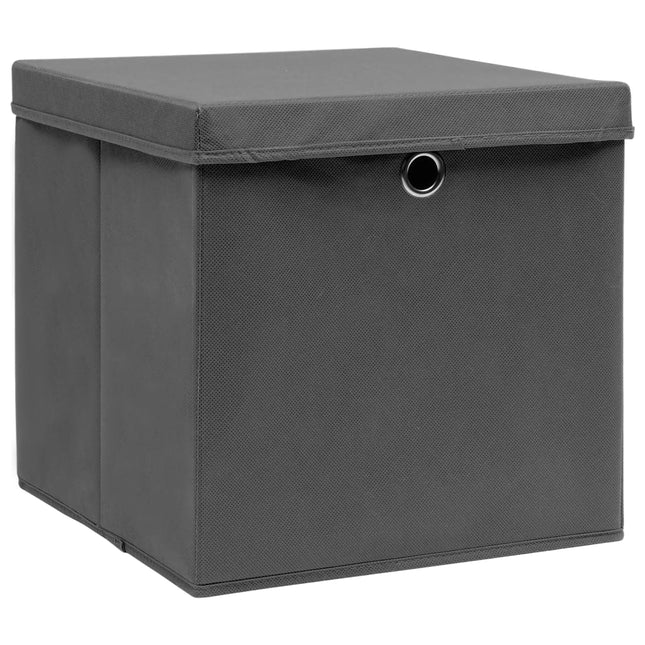 opbevaringskasser med låg 4 stk. 32x32x32 stof grå