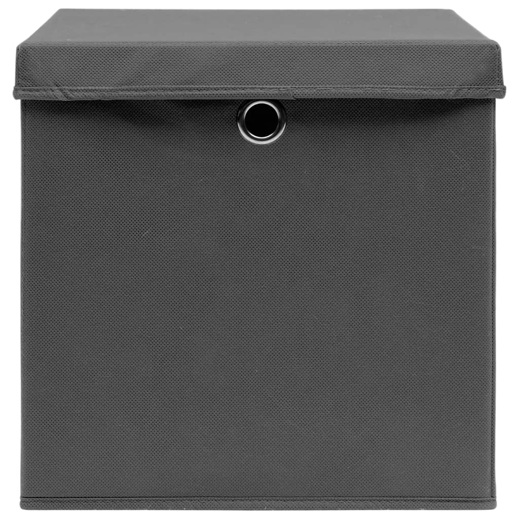 opbevaringskasser med låg 10 stk. 32x32x32 stof grå