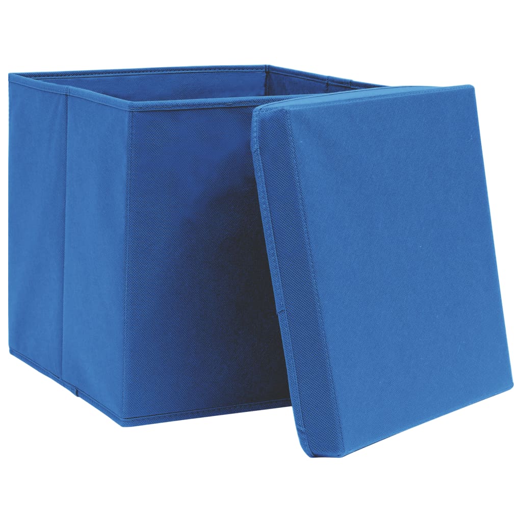 opbevaringskasser med låg 4 stk. 32x32x32 stof blå
