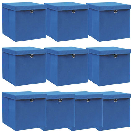 opbevaringskasser med låg 10 stk. 32x32x32 stof blå