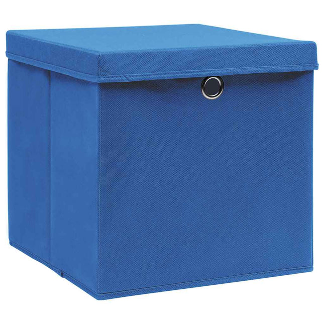 opbevaringskasser med låg 10 stk. 32x32x32 stof blå