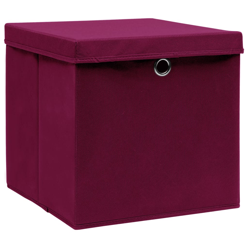 opbevaringskasser med låg 4 stk. 32x32x32 stof mørkerød