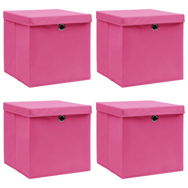 opbevaringskasser med låg 4 stk. 32x32x32 stof pink