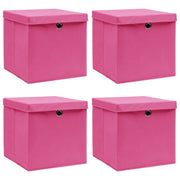 opbevaringskasser med låg 4 stk. 32x32x32 stof pink