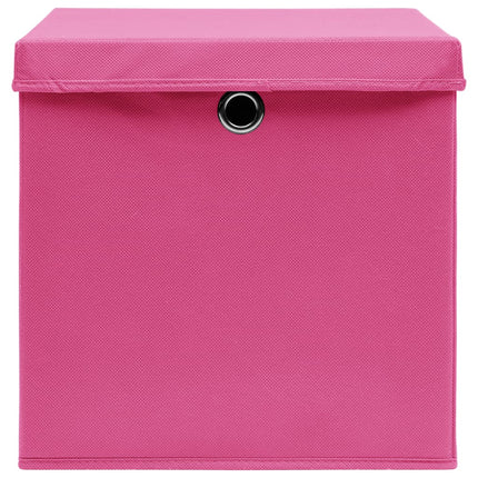 opbevaringskasser med låg 4 stk. 32x32x32 stof pink