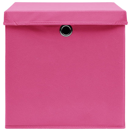 opbevaringskasser med låg 10 stk. 32x32x32 stof pink