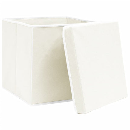 opbevaringskasser med låg 4 stk. 32x32x32 stof hvid