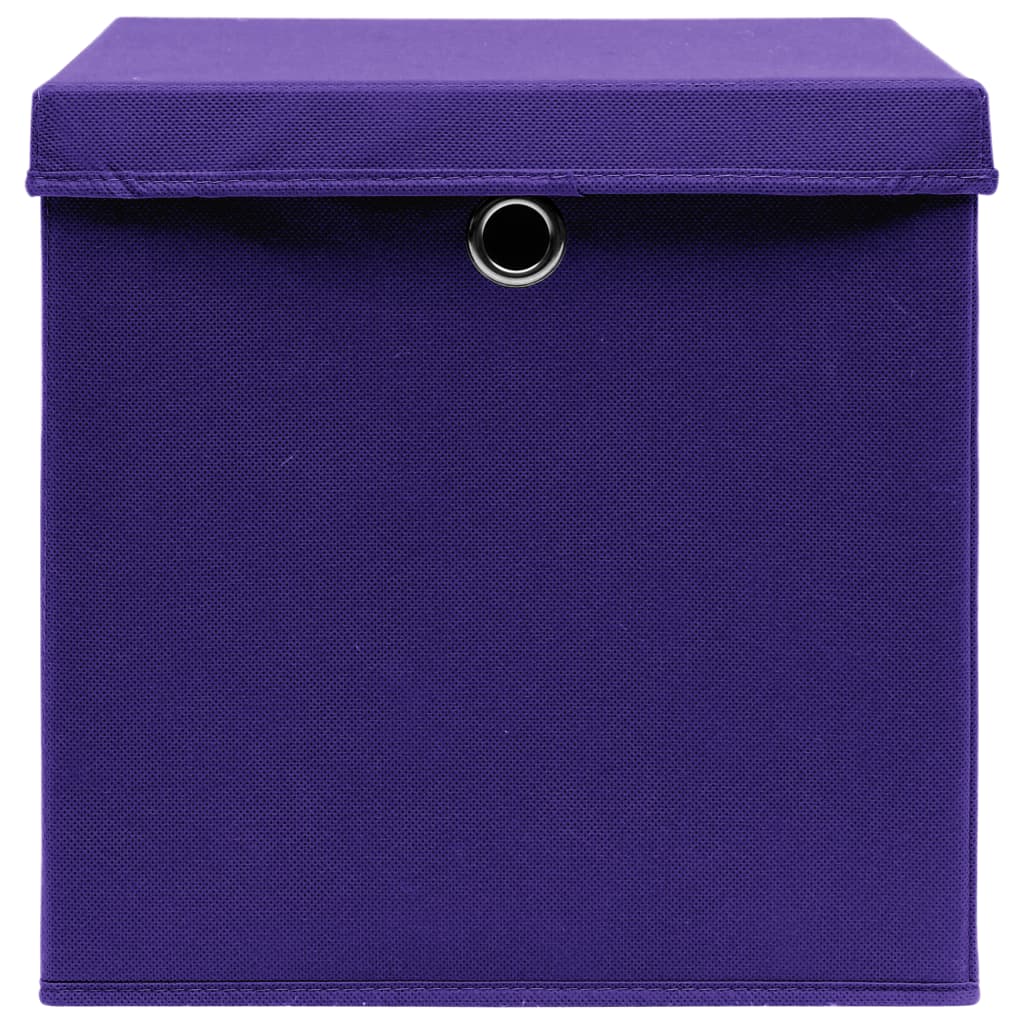 opbevaringskasser med låg 4 stk. 32x32x32 stof lilla
