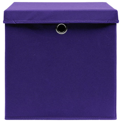 opbevaringskasser med låg 10 stk. 32x32x32 stof lilla