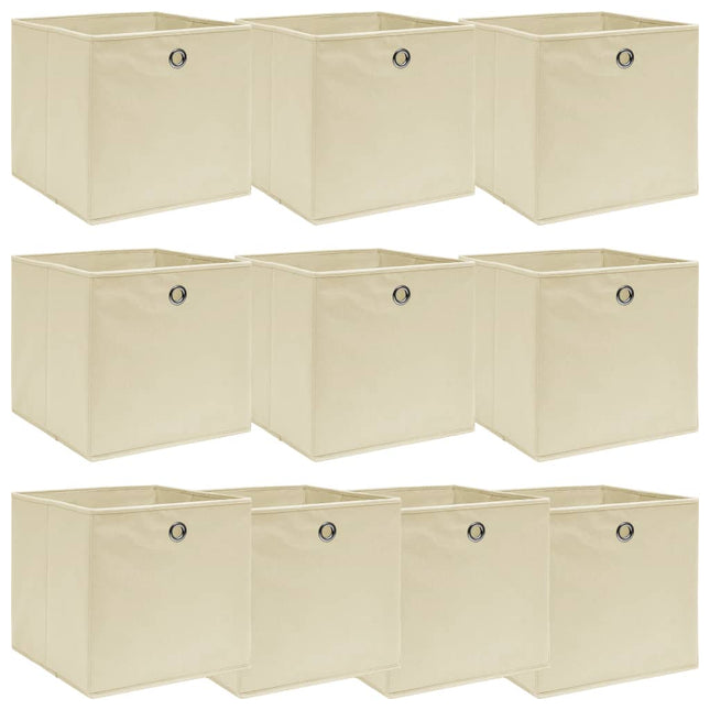 opbevaringskasser 10 stk. 32x32x32 stof cremefarvet
