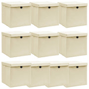 opbevaringskasser med låg 10 stk. 32x32x32 stof cremefarvet