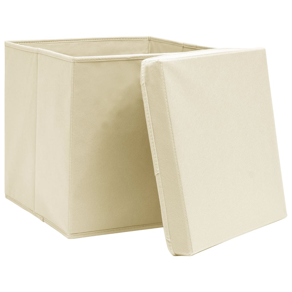 opbevaringskasser med låg 10 stk. 32x32x32 stof cremefarvet